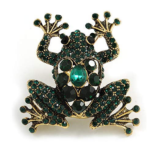 Broche grenouille vintage en cristal vert pour sublimer vos vestes d'hiver