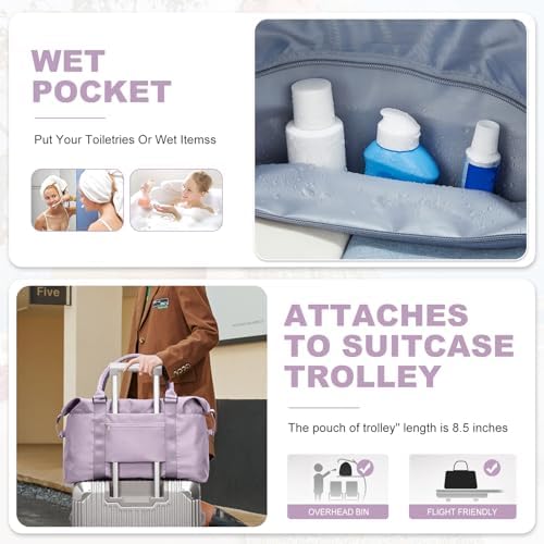 Sport Travel Duffle Bag Gym Tote Bag for Women Weekender Carry on Bags for Airplane Ladies Beach Hospital Overnight Luggage Bag Lightweight Waterproof with Wet Pocket Large Size,H6- Purple — view 5