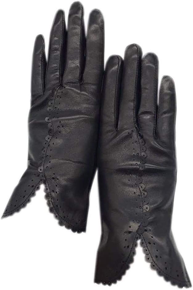 [mou Studio 私のスタジオ] 冬用レディース手袋 ブラックレザー 快適 ソフト手袋 裏地付き 運転 サイクリング ミトン