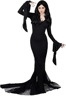 Women's Vintage Gothic Long Dress Witch Style Black Dress Halloween Family Cosplay Costume Dress - Buy now