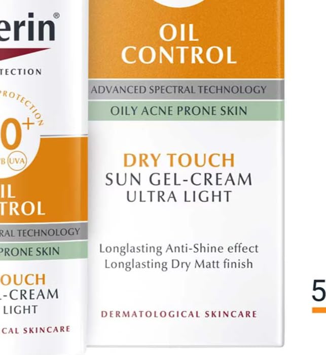 Eucerin Oil Control Sun Gel-Cream Dry Touch SPF 50+ 50ml, Unscented Sun Protection Gel for Sensitive, Oily and Acne-Prone Skin, Fast-Absorbing Sunscreen with UV Filter