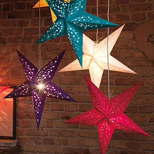 UUOUU Faroles de estrella de papel de 28 cm 3D hueco pentagrama linterna lámpara techo colgante decoraciones para Navidad cumpleaños fiesta paquete de 2