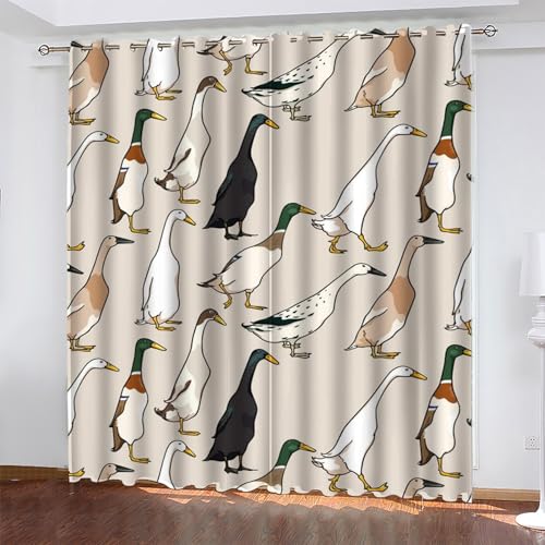 KaiHeBeding Cortinas Dormitorio Dibujos Animados Cortinas Salon Pato Real, Cortina con Ojal para Decorar de la Oficina en el Hogar 2 Piezas 140An x 160Al, Protección de la Intimidad Protección Solar