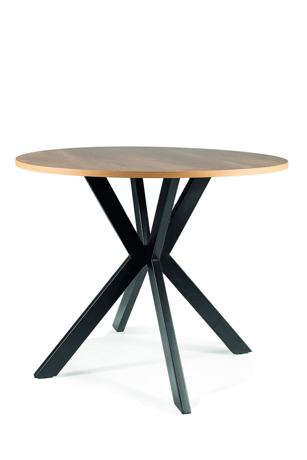 Talia II, okrągły stół do jadalni, dąb/czarny, płyta MDF z melaminą, średnica 90 cm, metalowy stelaż, styl loftu