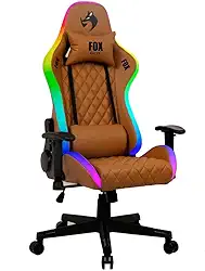 Cadeira Gamer Fox Racer até 130kgs com RGB e Iluminação LED com almofadas Reclinável Marrom