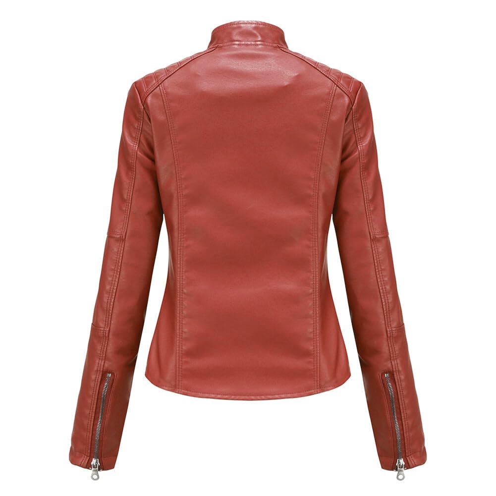YYNUDA - Chaqueta de piel sintética para mujer, diseño de aviador, moto, cazadora de piel sintética con cremallera, cálida, casual