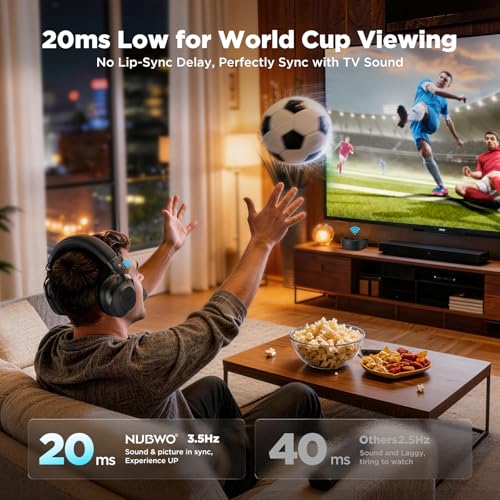 Image of NUBWO Wireless TV Headphones for Seniors Hearing Impaired, 2.4GHz Bluetooth Headphones with Charging Base, 20ms Ultra Low Latency, 65H Playtime, Works with Optical RCA AUX