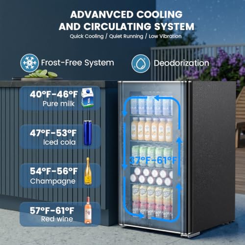 Image of Electactic 26 Bottle Wine Cooler 130 Can Beverage Refrigerator, Small Freestanding Cabinet Wine Cellar with 40℉-61℉ Temperature Control Glass Door, Black