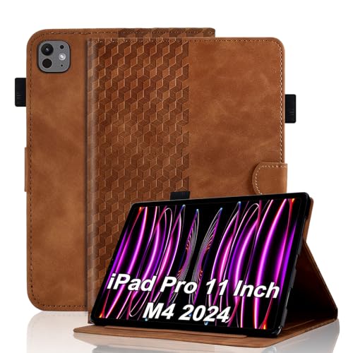 Vkooer Case for iPad Pro 11 Inch Case M4 2024 Generation Premium Leather Folio Cover with Card Pocket Multi Angle Viewing with Stand Function for iPad Pro 11 2024, Brown