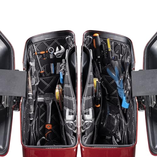 Wsays - Wsays Motorcycle Saddlebag Liners with 4 Side Tool Pockets Storage Organizers Bag Non-Stretched Compatible with Harley Touring 2014-2023 Factory Saddlebag Non-Tapered Black - -5%