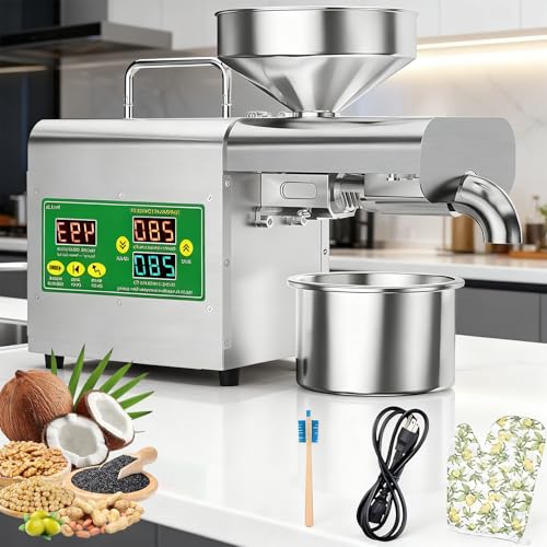 Giuggiolared Frantoio per Olive da casa Macchina per la spremitura a Freddo/Caldo pressa per Olio 1800w capacità Lavorazione 3~6 kg all'ora Adatto per Noci Noci Semi Lino Man