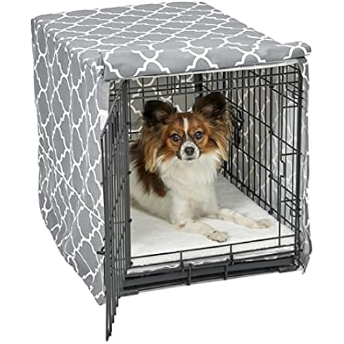 MidWest Homes for Pets Small Dog Crate Cover Featuring Teflon Fabric Protector, Poly-Cotton Privacy Kennel Cover Fits Most 24-inch Crates, Gray Designer Print, Machine Washable, Reduces Barking