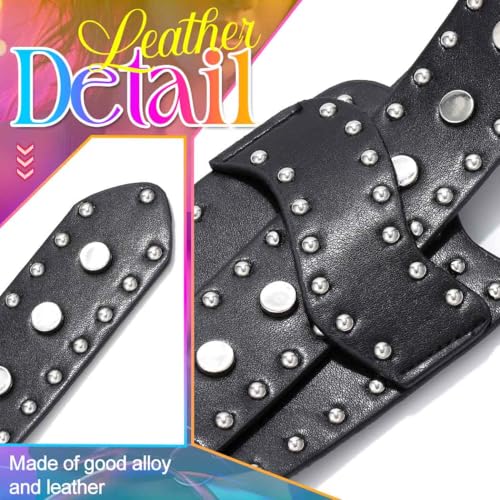 Nicute Rivets Wide Belts Black Leather Punk Waist Belt Fashion Chunky Dress Belt for Women4