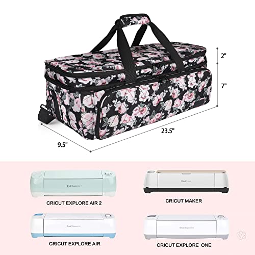 Bettukini Double-Layer Carrying Case For Cricut Maker, Maker 3, Explore Air, Air 2, Silhouette Cameo 4 And Accessories, Water-Resistant Tote Bag For Die Cut Machine With Dust Cover (Bag Only), Floral #TOP4
