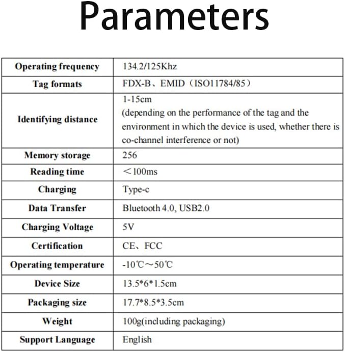 Pet ID Microchip Scanner180 ISO11784/85/FDX-B/EMID Animal Handheld Reader,134.2kHz PetID Scanner Rechargeable Animal Chip Registration, for Dog/Cat/Pig/Animal (White)