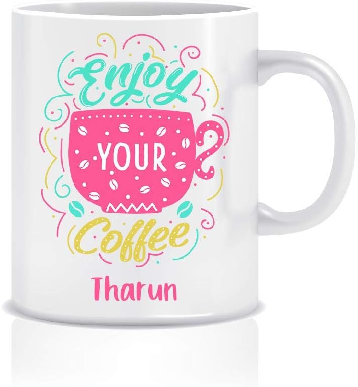 WeChitr Coffee Mug for tharun Personalised Name Ceramic, 350ml, 1 Unit (Design d 7031)