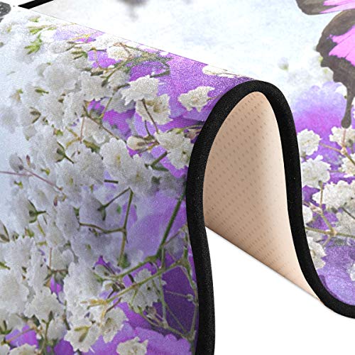 Purple Flowers And Butterflies Kitchen Rugs Non-Slip Soft Doormats Bath Carpet Floor Runner Area Rugs For Home Dining Living Room Bedroom 72" X 24" #TOP6