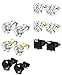 JOERCIA 6 Pairs Stainless Steel Stud Earrings - Silver, Gold, Black Round and Square Designs with Cubic Zirconia Inlay - Women and Men's 8MM