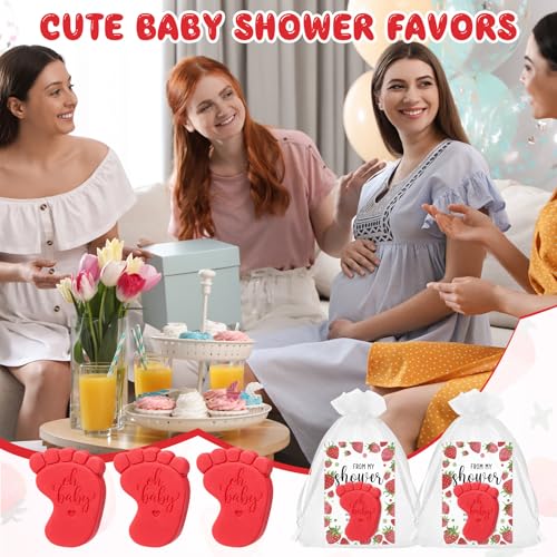 Image of 50 Sets Baby Shower Soap Favors for Guests - Mini Handmade Footprint Scented Soap with Thank You Cards and Organza Bag, Party Gifts for Gender Reveal Baptism(Strawberry,Red)