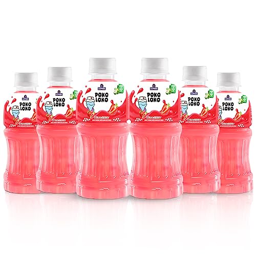 Image of Sapphire Poko Loko Strawberry Flavoured Fruit Juice Drink with Nata De Coco | Refreshing Fruit Drink filled with Natural Fruit Fibres, 300ml (Pack of 6)