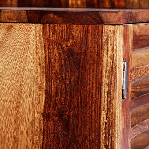 Image of MADE WOOD Solid Sheesham Wood Shoe Rack with 2 Doors & 4 Drawers|Wooden Shoe Storage Cabinet for Home Entryway|Multipurpose Footwear Stand for Slippers,Sandals & Chappal|Provincial Teak Finish|