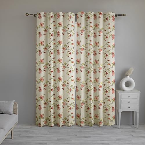 Image of LINENWALAS Decorative Printed Cotton Semi Sheer Curtains 6.5 Feet Long Set of 2 Panel, Rod Pocket Hanging, Floral Printed Long Door Curtains for Living Room, Home Decor (L-6.5xW-4.5 Feet, Amer Bel)
