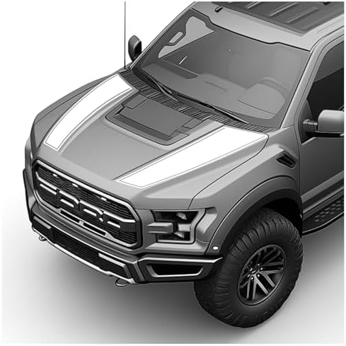 BENINI DESIGN STUDIO Hood Blackout Racing Stripes Vinyl Decal Sticker Kit- Compatible with Ford F150 Raptor 2014-2020 (Style 2, White)