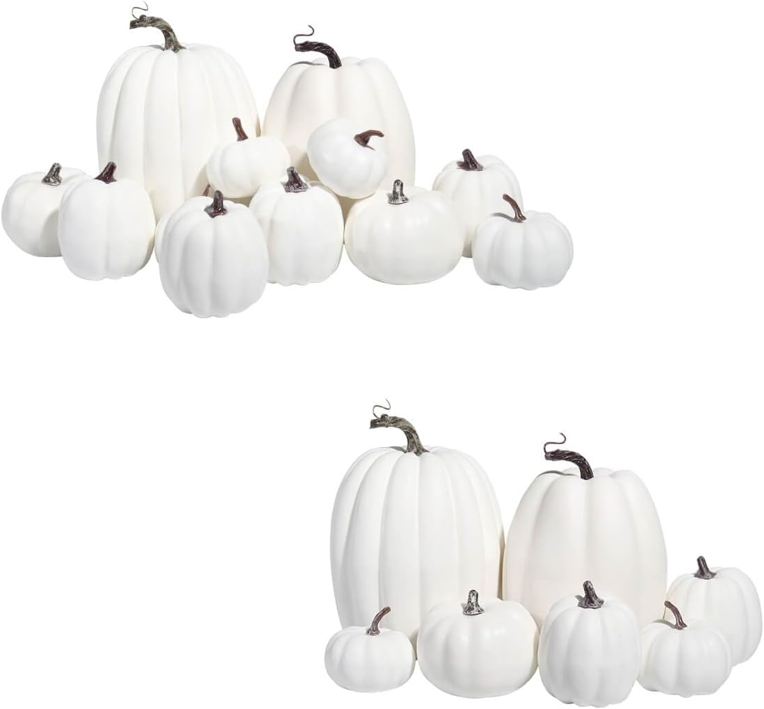 vensovo Assorted White Plastic Pumpkins for Decorating - 19 Pcs Small and Large Foam Pumpkins for Fall Décor, Artificial White Pumpkin for Halloween, Thanksgiving, Wedding Party