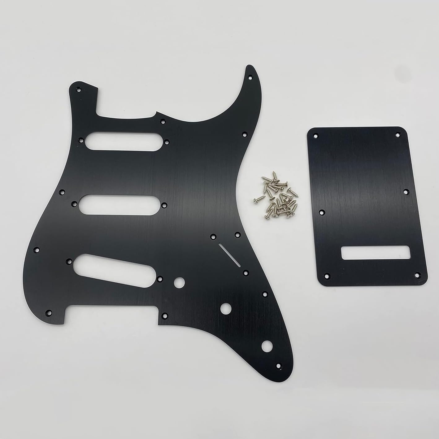 SSS 11 Hole Strat Electric Guitar Pickguard and BackPlate Black Aluminum Anodized Modern Style for US/Mexico Made Standard ST Modern Style Guitar Parts