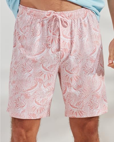 CARIBBEAN JOE Men's Sleep Set, Marlin Logo Shorts and Coral Crew Neck T-Shirt Pajamas, Lightweight Novelty Pjs4