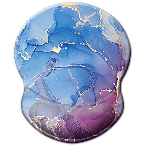 ITNRSIIET Tapis de souris ergonomique avec repose-poignet en gel, surface lisse, base antidérapante en PU, confortable, soulage la douleur, 22,1 x 18,3 cm, motif marbre bleu moderne