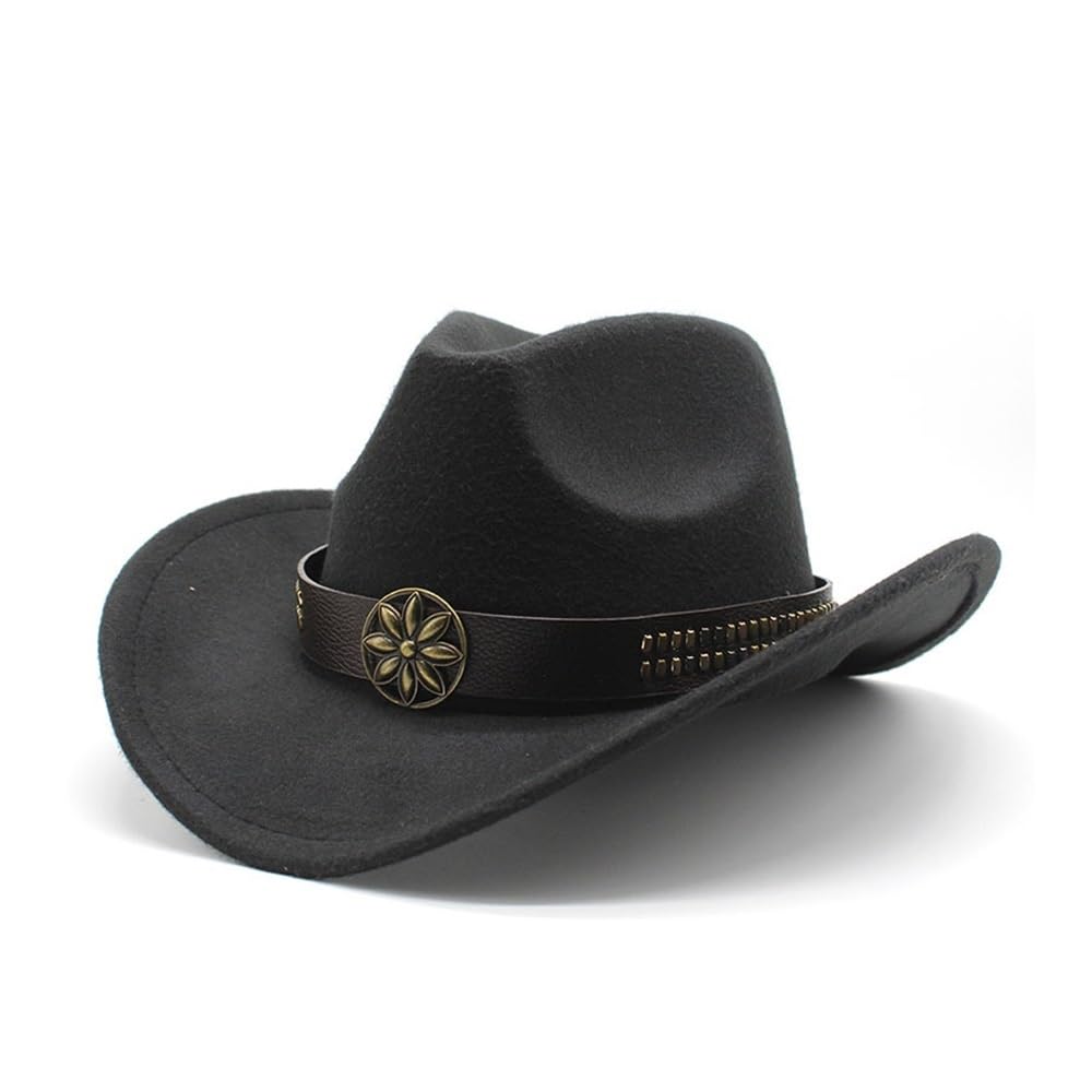 Chapeau tibétain Vintage, Chapeau de Cow-Boy Occidental avec Accessoires Cowhead, Chapeau de Style Ethnique Automne et Hiver(Noir)