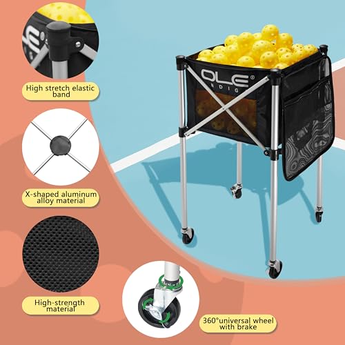 OLE ANDIGO Pickleball Cart Portable Tennis Balls Hopper,Holds 180 Pickleballs or 210 Tennis Balls,Pickle Ball Equipment,Ball Caddy with Wheels for Pickleball Player Training - Image 3
