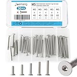 Joamang M5 x 40mm 45mm 50mm 55mm 60mm Flat Head Hex Socket Cap Screws Countersunk Bolts, Stainless Steel 304, Metric Allen Hex Drive, Bright Finish, Fully Threaded, Assortment Kit 30PCS