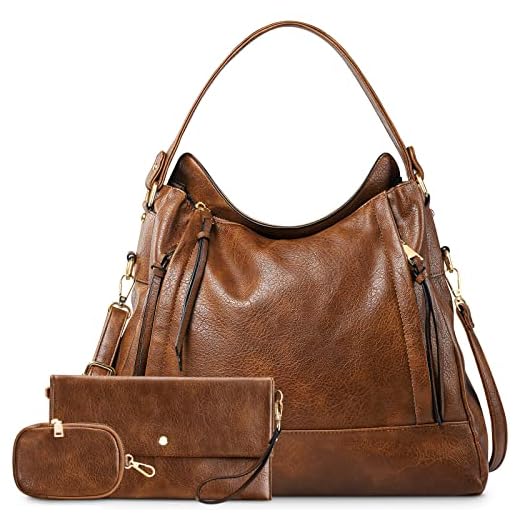 Jocose Moose Bolsos de Mujer Cuero PU Bolsos de Mano,Casual Grande Bolso de Hombro Vintage Bolso Señoras,Elegante Bolso Para Mujer Shopper de 3 piezas Para Viajar(Marrón)