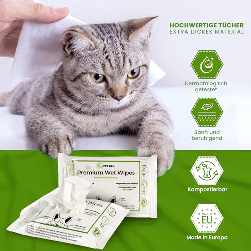 TraumaPet Premium Feuchttücher für Hunde & Katzen – Feuchte Reinigungstücher mit Kamille & Silber – Reinigungstücher für empfindliche Stellen – 15 Stück | Feuchttücher Hund & Katze