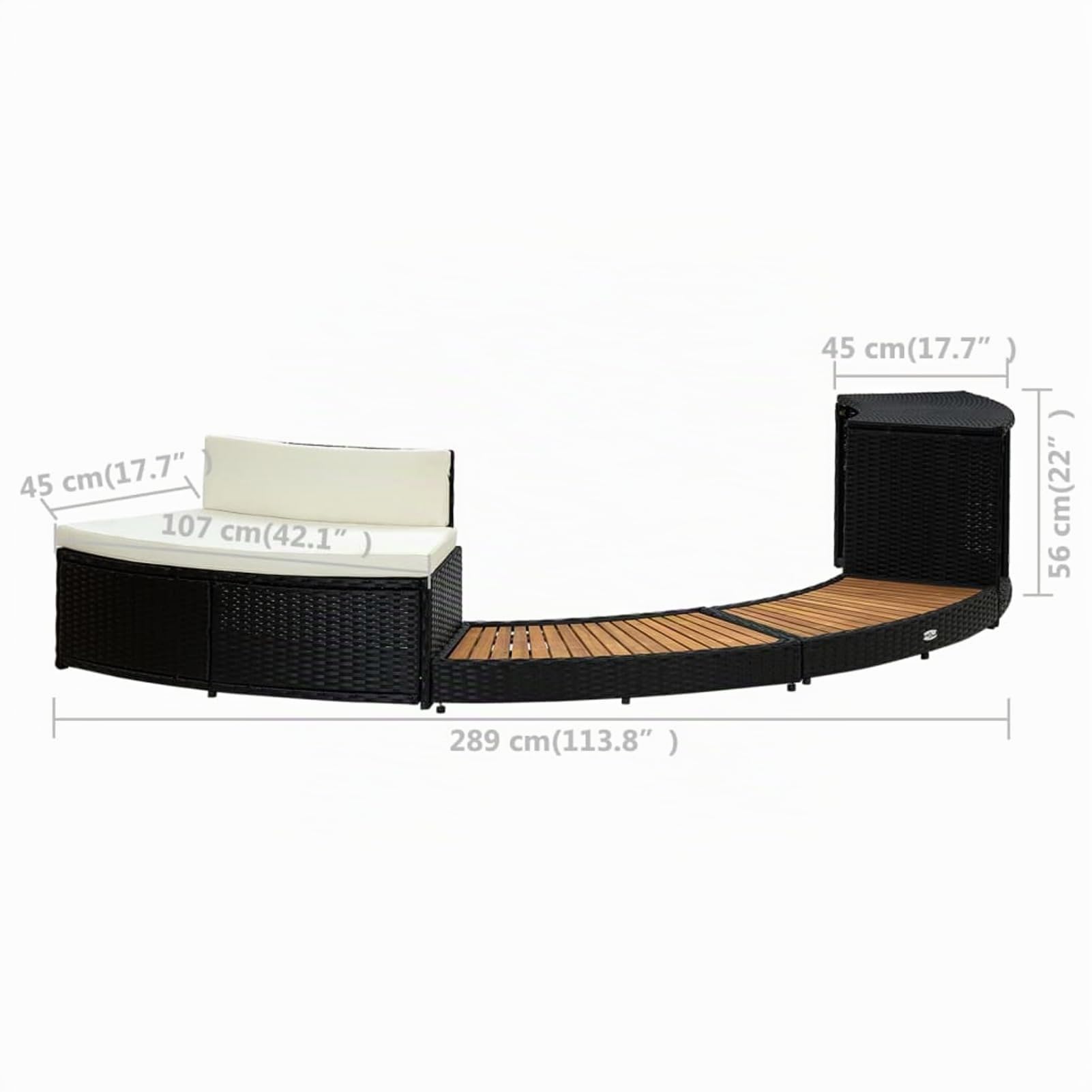 Gecheer Bordo per Spa in Polyrattan e Legno d'Acacia, con Mini Divano Integrato, 289 x 124 x 56 cm, Acciaio Strutturale e Acacia Oliata, per Esterno e Idromassaggio