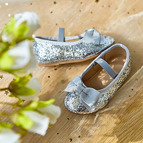 Thee Bron Silver Glitter Mary Jane Flats For Girls Dress Shoes(G04 Toddler,Silver/5M) #TOP6