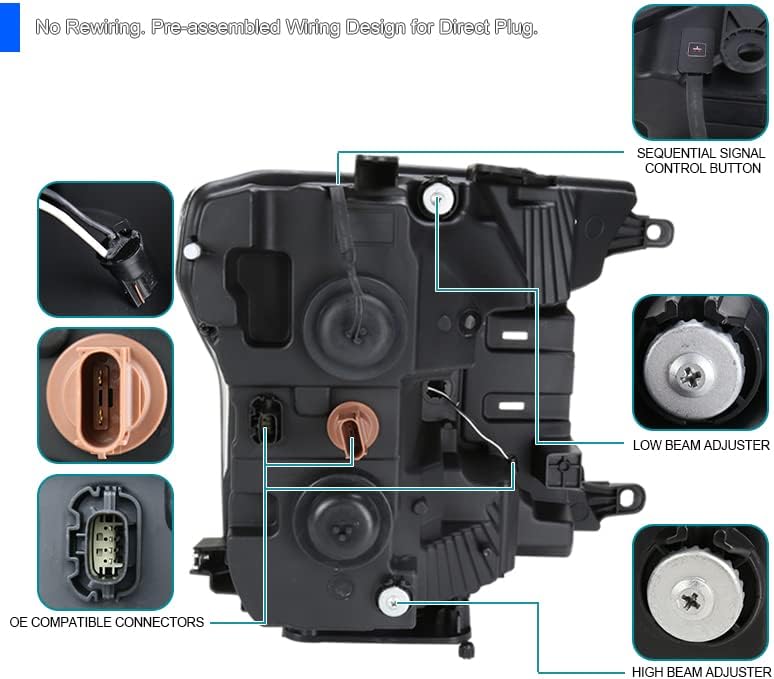 Miniatura 4 de Spec-D Tuning Barra de luz LED, carcasa cromada, lente transparente, señal secuencial, proyector compatible con Ford F150 2018-2020, conjunto de