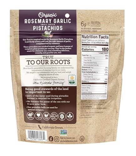 Image of Nichols Farms Organic InShell California Pistachios, Healthy Protein Snack, Rosemary Garlic, 14oz