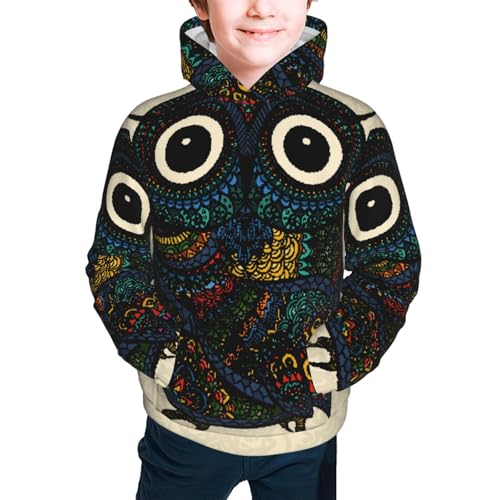 Owl with Mandala Kids Pullover Hoodies Boys Sweatshirts Girls Athletic Clothes with Pocket2