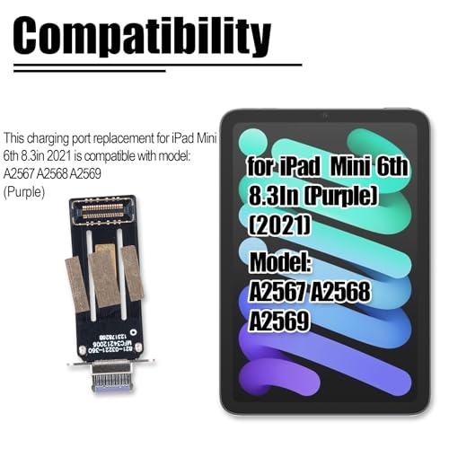 Image of Charging Port Replacement for iPad mini 6th Gen 8.3in 2021 Charger Port Flex Cable for iPad mini 2021 Dock Connector Module Replacement Compatible with: A2567 A2568 A2569 (Purple)