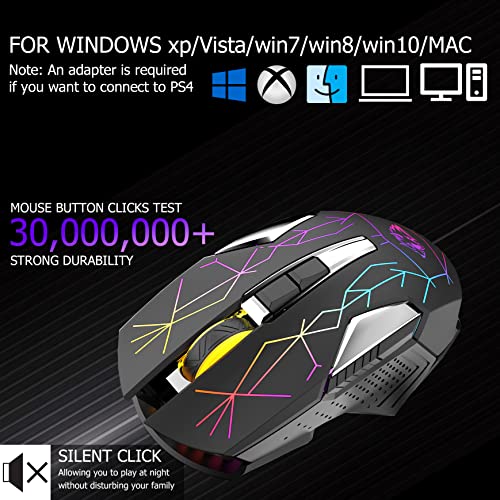Wireless Gaming Mouse, Rgb Wireless Mouse With Silent Ergonomics Button, Usb C Rechargeable 7 Colors Cool Led Light Up Computer Mice, 3 Level Dpi For Pc Gamer/Mauser/Laptop/Chromebook/Mac - Star Black #TOP3