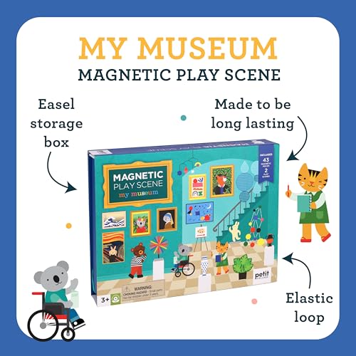 Image of Petit Collage: My Museum Magnetic Play Scene - Fill the Museum with Iconic Art Pieces and Take Your Animal Friends on a Tour- Includes 2 Play Scenes and Over 40 Play Pieces - Great Travel Activity