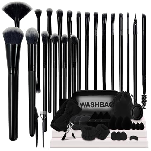 GZIXBDA Makeup Brush Set, 48Pcs Makeup Tool Set Premium Synthetic Foundation Concealers Powder Eye Shadows Makeup Brushes Kit for for Beginner Professional, Black