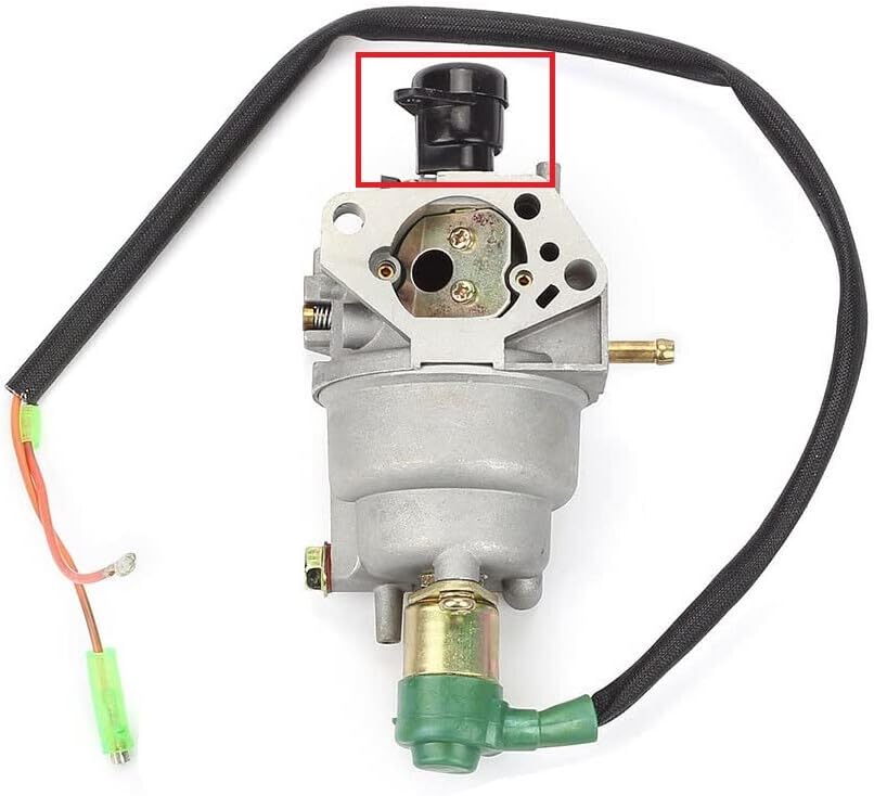 Top view of the carburetor with the auto choke mechanism highlighted by a red box