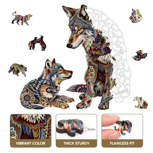 Rompecabezas de madera Ruikiyart para adultos: set con diseño de familia de lobos, 200 piezas, forma única, incluye caja de regalo (28,4 x 28,7 cm) miniatura 3