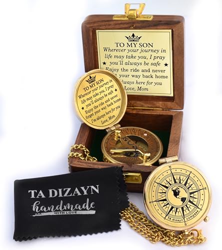 to My Son Compass with Wooden Box-Mom to Son Compass–Father to Son Gifts- to My Grandson -Graduation Day Gifts for Son-Birthday, Baptism, Graduation, Confirmation, Communion Compass for Women Men