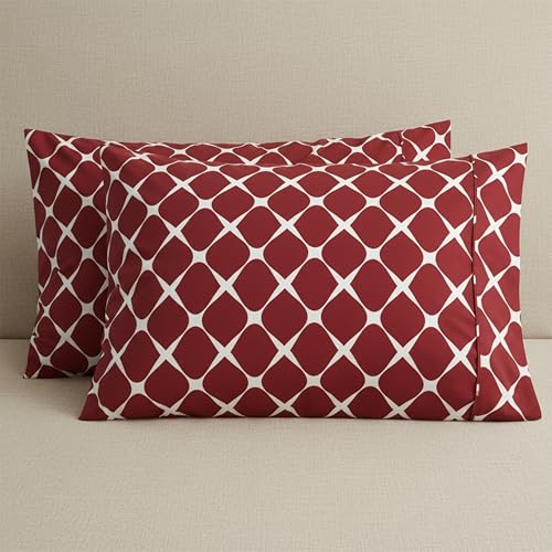 Image of Elegant Comfort Luxury Ultra-Soft 2-Piece Pillowcase Set - 1500 Premium Hotel Quality Microfiber Double Brushed - Wrinkle Resistant, King Size, Bloomingdale Pattern Burgundy