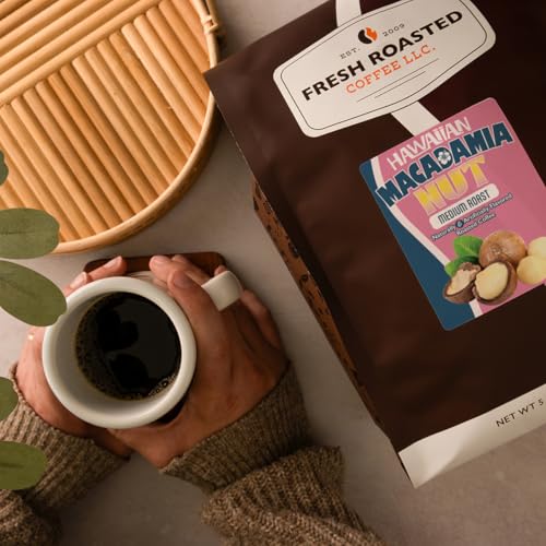 Image of Fresh Roasted Coffee, Hawaiian Macadamia Nut Flavored Whole Bean Coffee, Medium Roast, Kosher, 5 lb (80 oz)